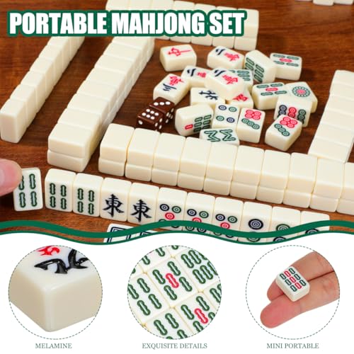 IMIKEYA Mini Mahjong Game Mahjong Tiles Set Tiny 146 Tiles Portable Travel Mahjongs Sets with Brown Carrying Case Mini Mahjongs Tile Sets for Family Game Parties Travel - Image 5