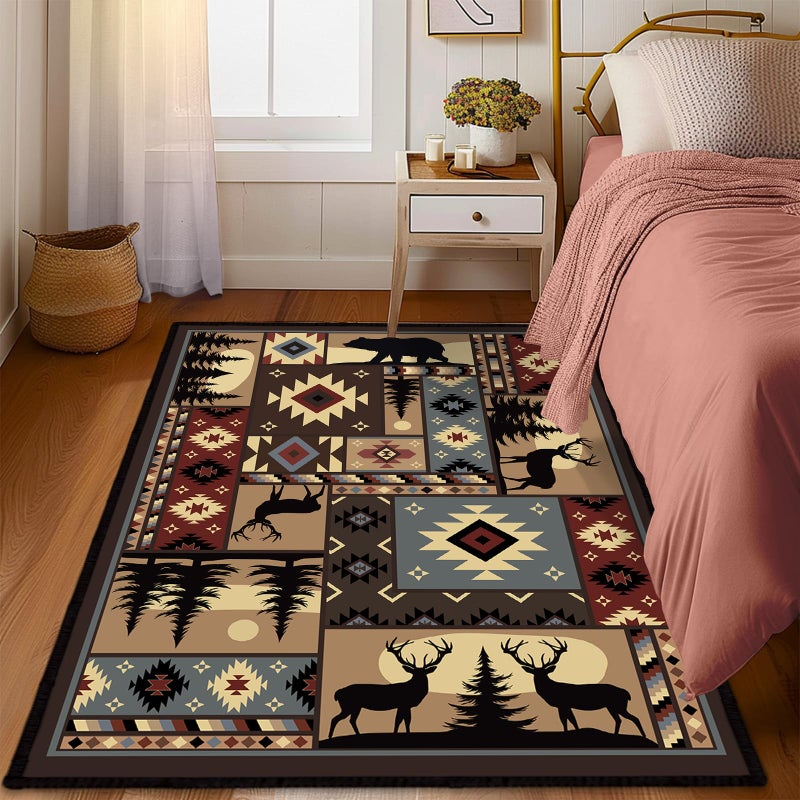 KENADVI Rustic Cabin Wildlife Area Rug 3x5 Washable Bedroom Rug,Buffalo Plaid Bear Moose Deer Country,Farmhouse Throw Rugs Non Slip Area Carpet Small Floor Carpets Mat for Entryway,Living Room,Laundry,Office - Image 2