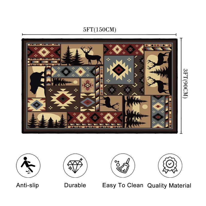 KENADVI Rustic Cabin Wildlife Area Rug 3x5 Washable Bedroom Rug,Buffalo Plaid Bear Moose Deer Country,Farmhouse Throw Rugs Non Slip Area Carpet Small Floor Carpets Mat for Entryway,Living Room,Laundry,Office - Image 3