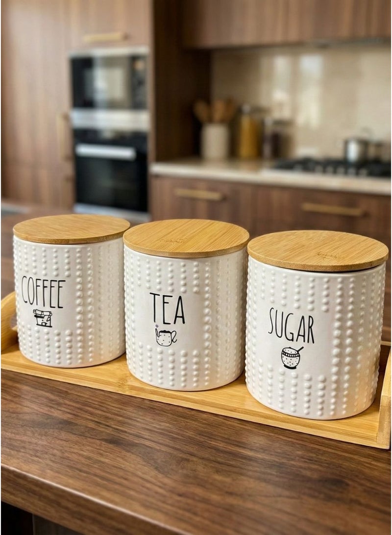 CASA HOME CasaHome Porcelain Jar Set – elegant countertop storage, smooth classic white finish, for tea, coffee, sugar and kitchen organization - Image 1