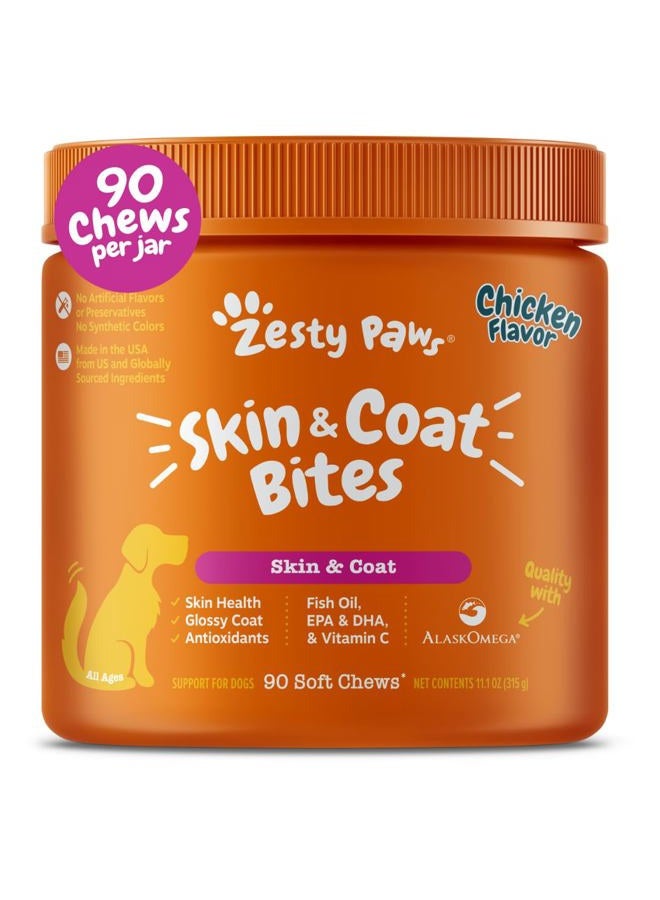 Zesty Paws Omega 3 Alaskan Fish Oil Chew Treats for Dogs - with AlaskOmega for EPA & DHA Fatty Acids - Hip & Joint Support + Skin & Coat Chicken Flavor (90 Soft Chews) - Image 1
