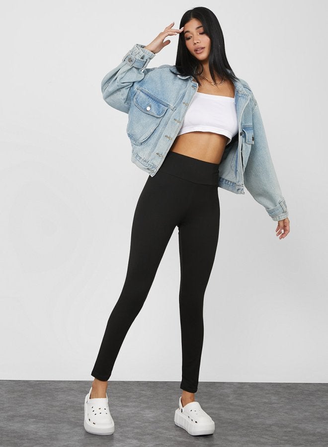 Styli Elastic Waistband Woven Badge Leggings - Image 2