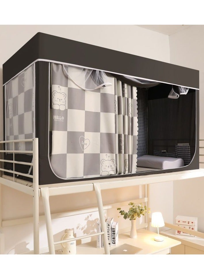 Bluejw Bed Canopy Tents Curtain Blackout Single Bed Tent Student Shading Cloth Canopy Dormitory Mosquito Net Sleep Privacy Protection with Frame for Children Bedroom With Grey and White Pattern - Image 1