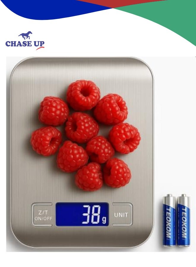 Chase Up Kitchen Scale – 10kg Food & Weighing Scale with LCD Display, Gram & Ounce Units, High Accuracy, Touch Buttons, Battery Powered – Slim Design for Cooking & Baking - Image 1