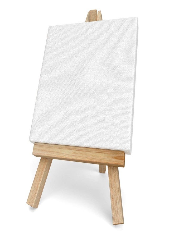SNOOGG Art Party Series Portable 6" x 6" Stretched Canvas with 8" Tabletop Display Stand A-Frame Artist Easel Kit Pinewood Tripod, Kids Students Painting Party Pack of 4 - Image 1