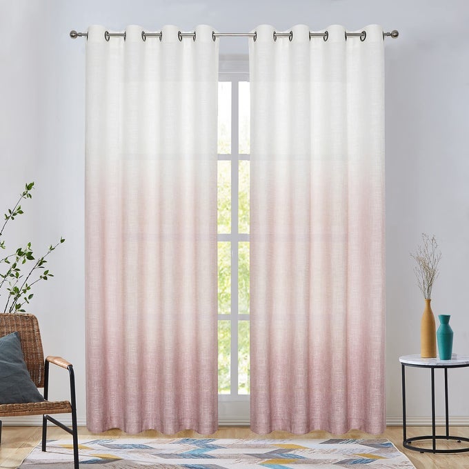 PINK OMBRE LINEN CURTAINS FOR BEDROOM 84 INCHES CREAM WHITE AND PINK GRADIENT DRAPE VALENTINES LOVER LIVING ROOM KIDS ROOM WINDOW TREATMENTS SEMI VOILE DUST ROSE GROMMET TOP 50 WX84 LX2