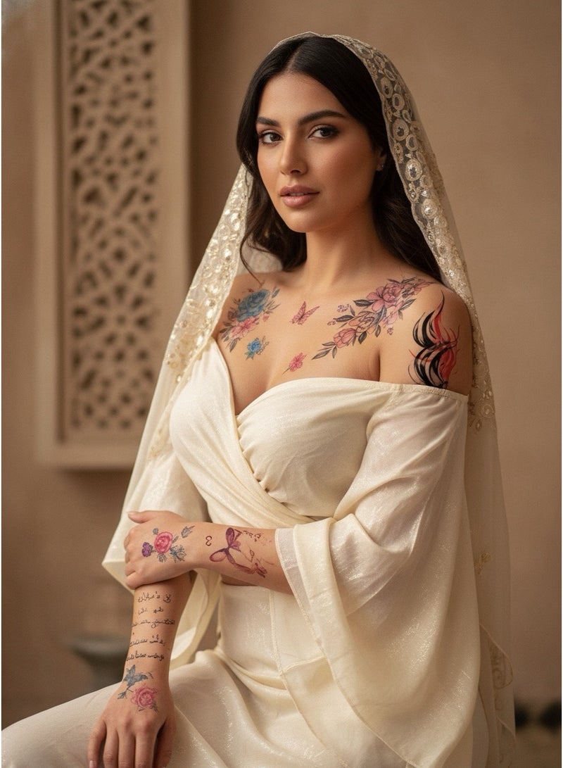 سنسيب الوشم المؤقت Synsyb ، مجموعة كبيرة من تصميمات الحيوانات والزهور المقاومة للماء ، نقل الفن الأسود والملون للرجال والنساء - Image 3