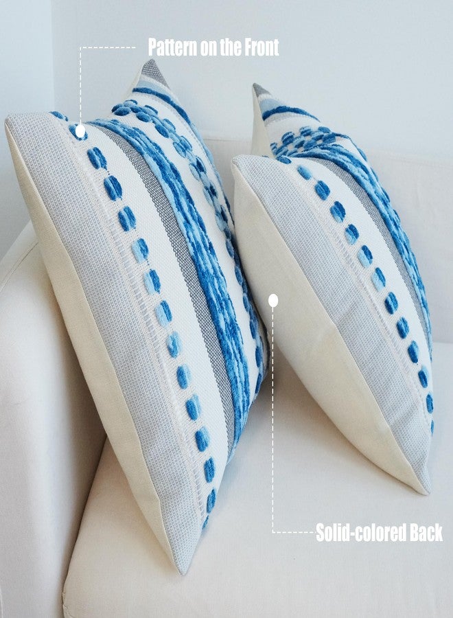 JOJUSIS Pack of 2 Boho Throw Pillow Covers Accent Striped Pillowcovers Farmhouse Decorative Cushion Case Home Decor 18 x 18 Inch Blue - Image 3