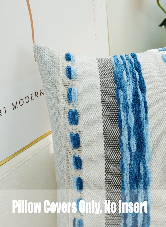 JOJUSIS Pack of 2 Boho Throw Pillow Covers Accent Striped Pillowcovers Farmhouse Decorative Cushion Case Home Decor 18 x 18 Inch Blue - Image 2