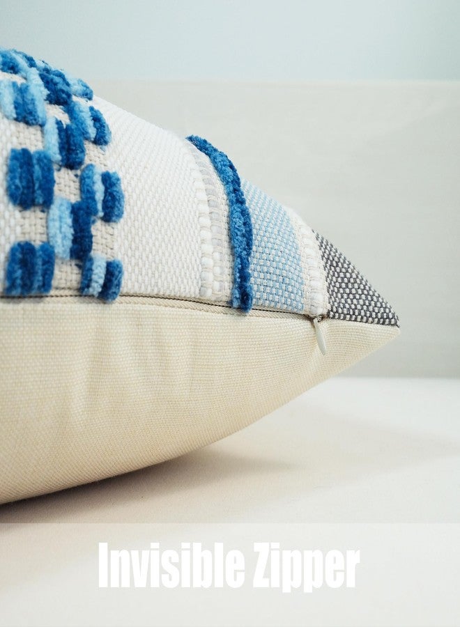 JOJUSIS Pack of 2 Boho Throw Pillow Covers Accent Striped Pillowcovers Farmhouse Decorative Cushion Case Home Decor 18 x 18 Inch Blue - Image 4