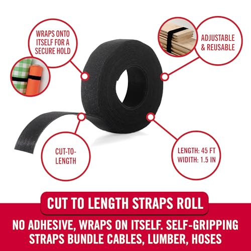 VELCRO Brand شريط VELCRO ONE-WRAP مزدوج الجوانب | 45 قدم | أحزمة ثقيلة الوزن بعرض 1.5 بوصة | روابط تجميع تثبت على نفسها لتأمين قوي، أسود (91881) - Image 2