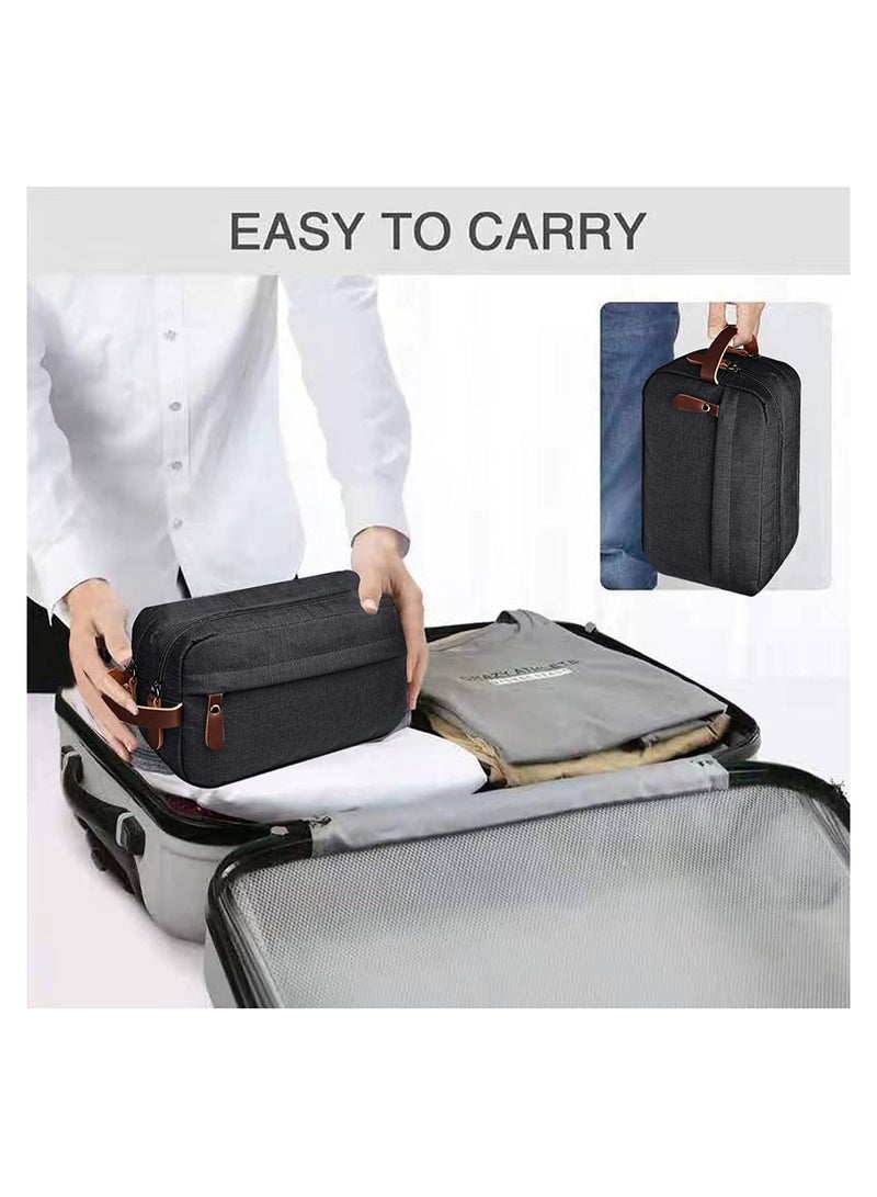 حقيبة مستلزمات السفر للرجال والنساء، منظم قماش أكسفورد المقاوم للماء، قابل للطي مع تخزين مزدوج الطبقات لمستحضرات التجميل وضروريات الحلاقة (أسود) - Image 2