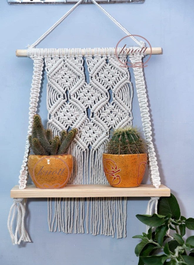 AIVIK Boho Macrame Wooden Wall Hanging Shelf, Modern Chic Woven Macrame Tapestries, Wall Art Home Decor for Apartment, Dorm, Bedroom, Living Room, Nursery, Party Decorations, 12" Wx 16" H - Image 1