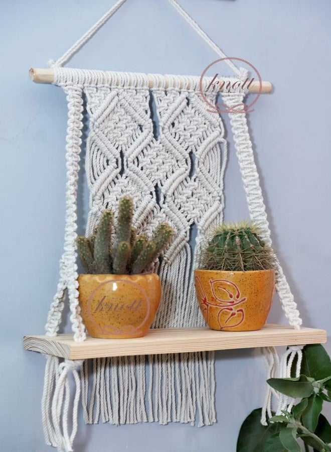 AIVIK Boho Macrame Wooden Wall Hanging Shelf, Modern Chic Woven Macrame Tapestries, Wall Art Home Decor for Apartment, Dorm, Bedroom, Living Room, Nursery, Party Decorations, 12" Wx 16" H - Image 2