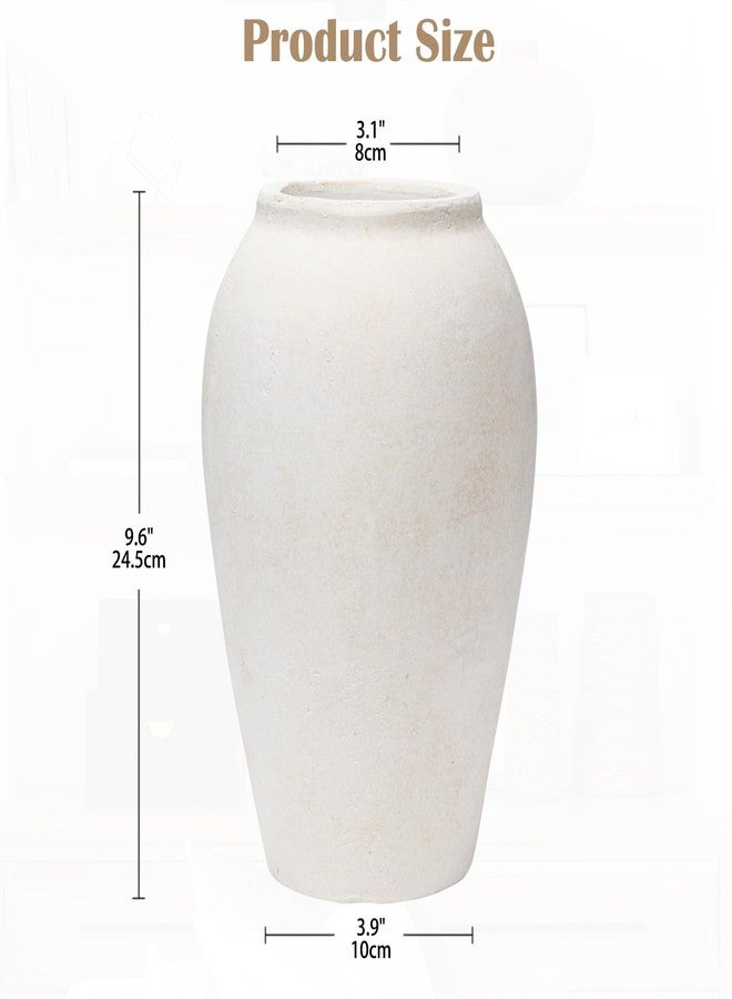 Arborus Handcrafted Terracotta Flower Vase, 9.6" Tall, Vintage White Ceramic, Rustic Antique Decor, Wide Mouth, Matte Finish for Home Office Resto Cafe - Image 2