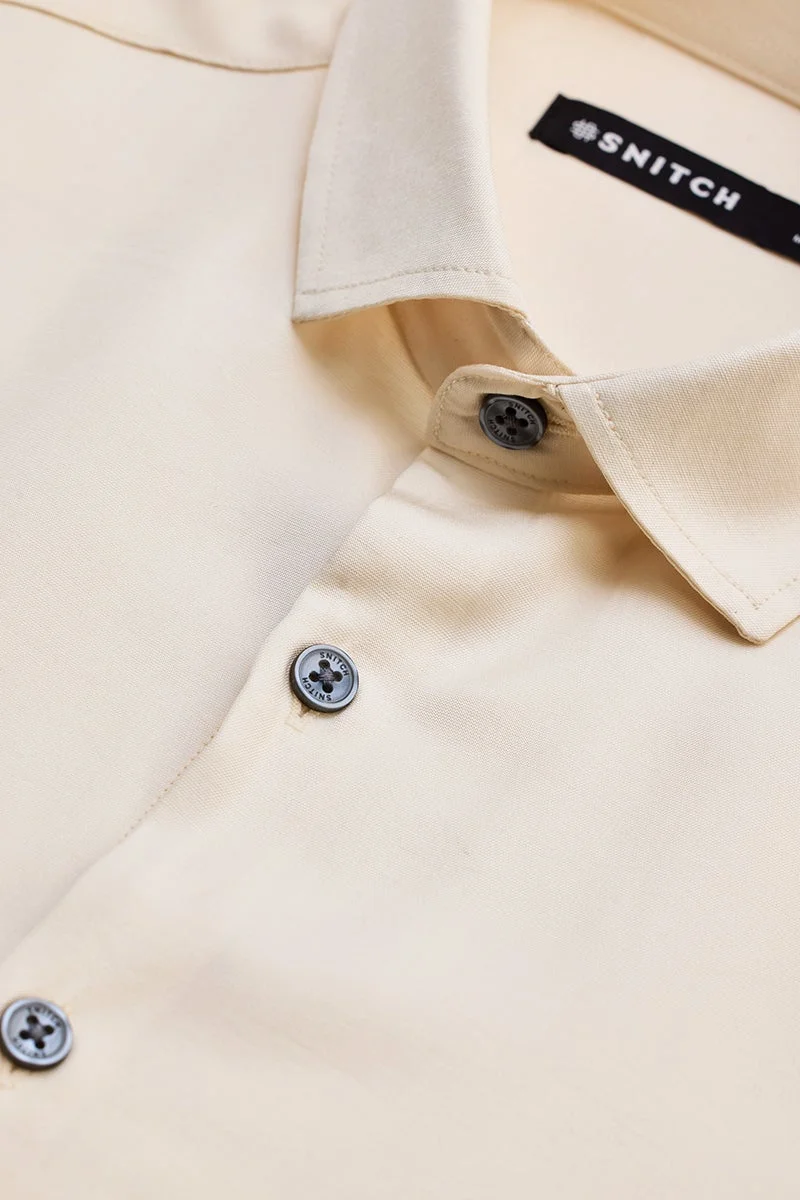 SNITCH Cream Solid Long Sleeve Slim Fit Formal Shirt