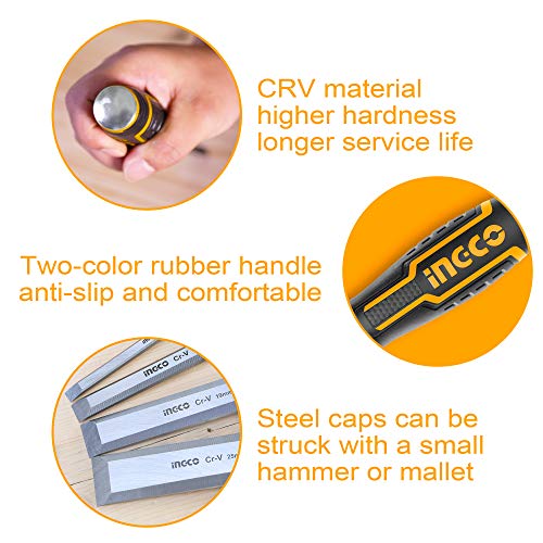 INGCO 4 PCS Wood Chisel Set Woodworking Carpenter Carving 6/12/19/25mm - Image 4