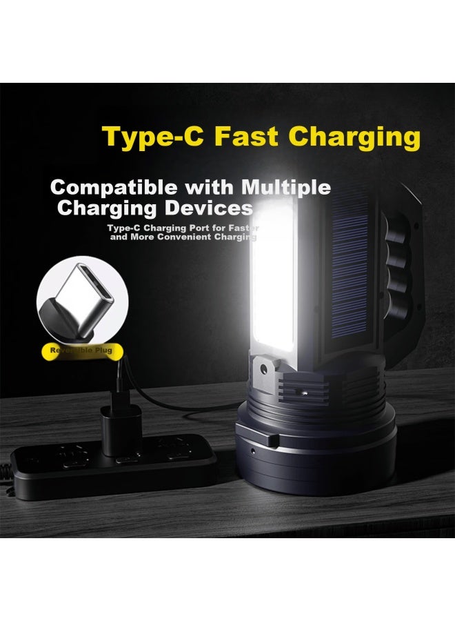 Aux High-power Rechargeable Led Flashlight Outdoor Long-range Portable Spotlight Solar Home Use