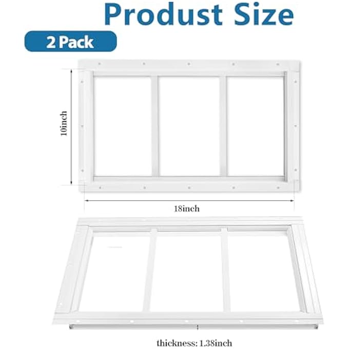 Shed Window 2 Pack 10"X18" White Transom Window Fixed Design,Flush Mount Household Windows With Tempered Glass And Srews For Shed,Chicken Coop,Barns,Playhouse And Garage - Image 2