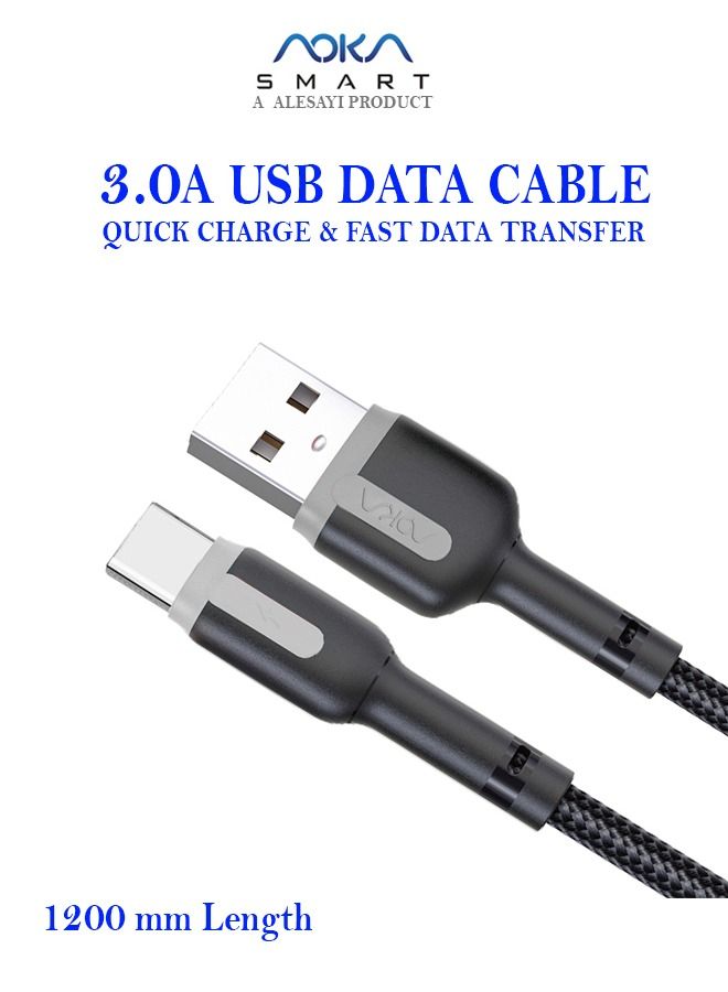 أوكا سمارت TYPE-C 3.0A كابل شحن سريع 1.2 متر AC - G321C - أسود/رمادي - Image 1