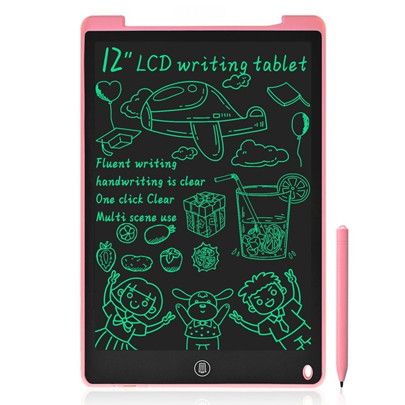 لوح كتابة LCD: شاشة ملونة وردية مقاس 12 بوصة - حماية للعين، صديق للبيئة، متين، محمول، سهل الاستخدام للأطفال والمكتب المنزلي - Image 1