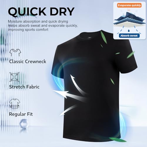BAMBOO COOL Men's Undershirts Moisture-Wicking Tees Stretch Crew Neck Soft T-Shirts for Men,3 Pack Black - Image 3