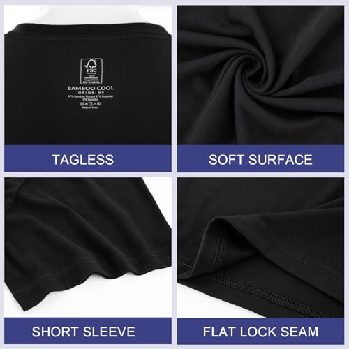 BAMBOO COOL Men's Undershirts Moisture-Wicking Tees Stretch Crew Neck Soft T-Shirts for Men,3 Pack Black - Image 5