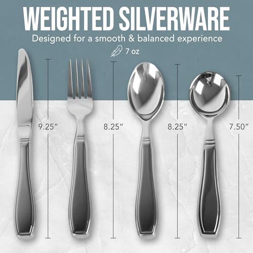 BunMo Weighted Utensils for Tremors and Parkinsons Patients - Heavy Weight Silverware Set of Knife, Fork and Spoon - Parkinsons Gifts for People with Parkinson's - Adaptive Eating Flatware (4 Pieces) - Image 5