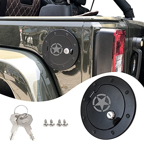 RERPRO Gas Cap Cover for Jeep Wrangler JK 2007-2018, Fuel Filler Door Locking Gas Tank Cap Cover Compatible with 2007-2017 Jeep Wrangler JK Unlimited Sport Rubicon Sahara - Star - Image 1