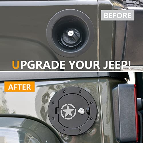 RERPRO Gas Cap Cover for Jeep Wrangler JK 2007-2018, Fuel Filler Door Locking Gas Tank Cap Cover Compatible with 2007-2017 Jeep Wrangler JK Unlimited Sport Rubicon Sahara - Star - Image 2