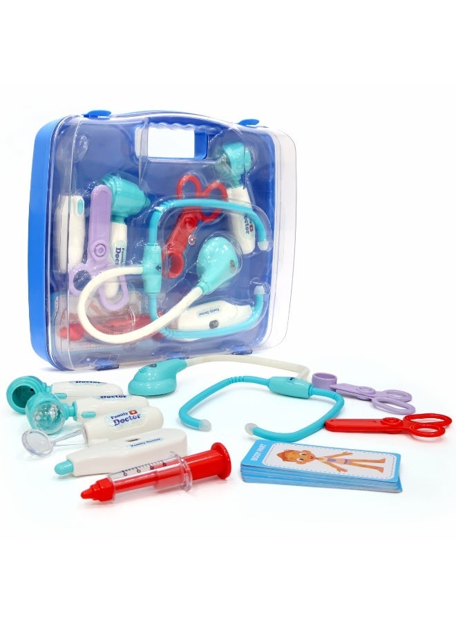 Chanak Premium Doctor Set Briefcase for Kids, Doctor Set with LED Light Instruments, Pretend Play Doctor Set for Kids Above 3 Years, 9 Piece Doctor Kit for Boys & Girls,  (Transparent Briefcase Blue Instruments) - Image 2