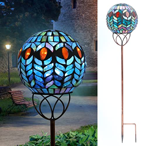 VCUTEKA Solar Outdoor Lights Garden Decor Mosaic Solar Garden Lights Waterproof Glass Ball LED Pathway Stake Light for Landscape Lawn Patio Yard Decoration 6 inch, Colorful - Image 1