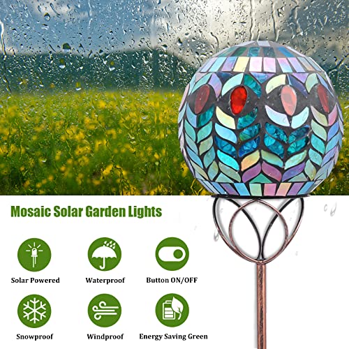 VCUTEKA Solar Outdoor Lights Garden Decor Mosaic Solar Garden Lights Waterproof Glass Ball LED Pathway Stake Light for Landscape Lawn Patio Yard Decoration 6 inch, Colorful - Image 3