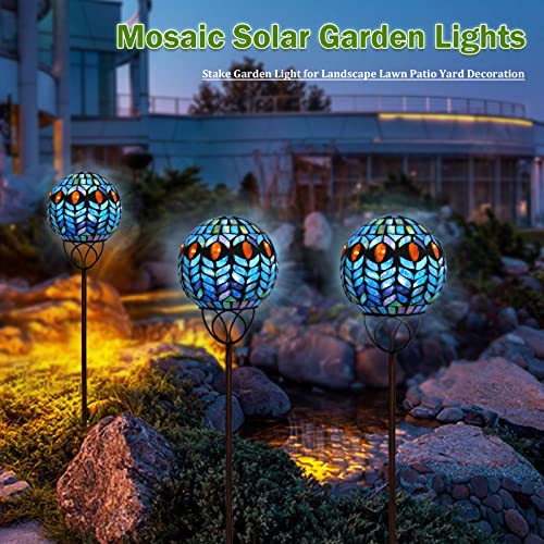 VCUTEKA Solar Outdoor Lights Garden Decor Mosaic Solar Garden Lights Waterproof Glass Ball LED Pathway Stake Light for Landscape Lawn Patio Yard Decoration 6 inch, Colorful - Image 4