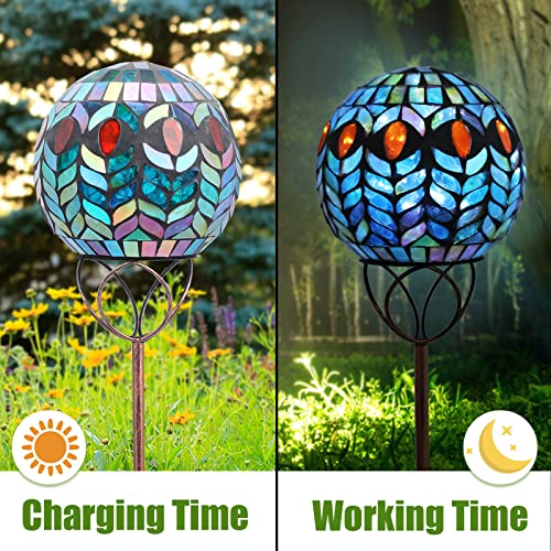 VCUTEKA Solar Outdoor Lights Garden Decor Mosaic Solar Garden Lights Waterproof Glass Ball LED Pathway Stake Light for Landscape Lawn Patio Yard Decoration 6 inch, Colorful - Image 5