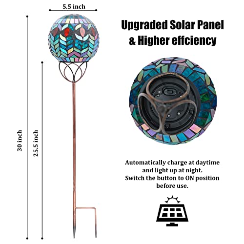 VCUTEKA Solar Outdoor Lights Garden Decor Mosaic Solar Garden Lights Waterproof Glass Ball LED Pathway Stake Light for Landscape Lawn Patio Yard Decoration 6 inch, Colorful - Image 2