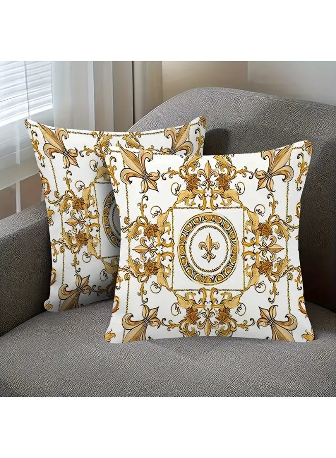 غطاء وسادة فاخرة من الباروك الذهبي المزخرف بالزهور - قطعتان - Image 3