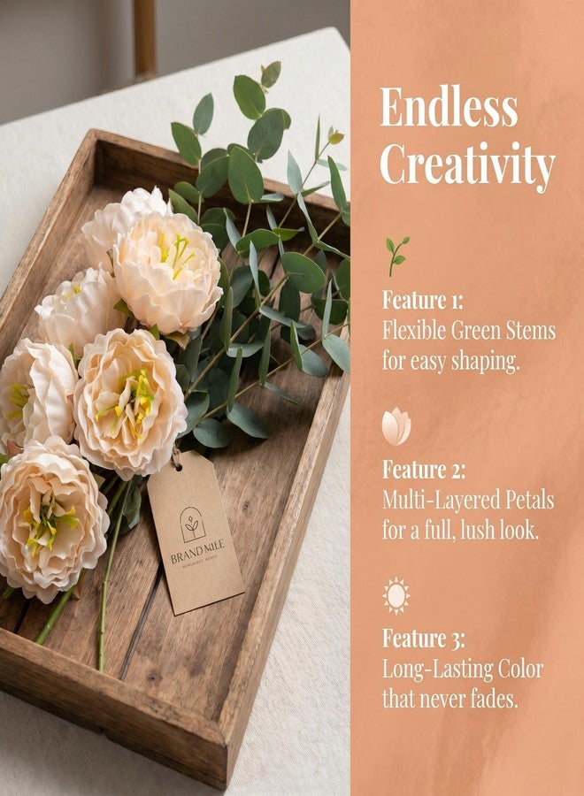 ATFL 24 Pcs Champagne Peonies Artificial Flowers Heads with Stems,4 inch Faux Peony Flowers Heads with Stems,Fake Silk Peonies Flower Heads in Bulk Wholesale for Wedding Home Decor - Image 2