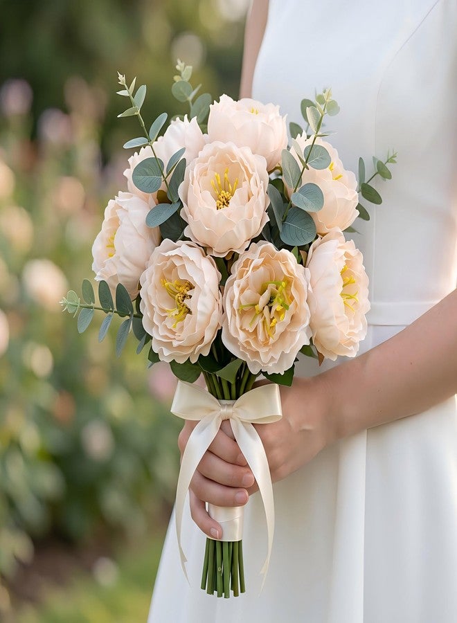 ATFL 24 Pcs Champagne Peonies Artificial Flowers Heads with Stems,4 inch Faux Peony Flowers Heads with Stems,Fake Silk Peonies Flower Heads in Bulk Wholesale for Wedding Home Decor - Image 5