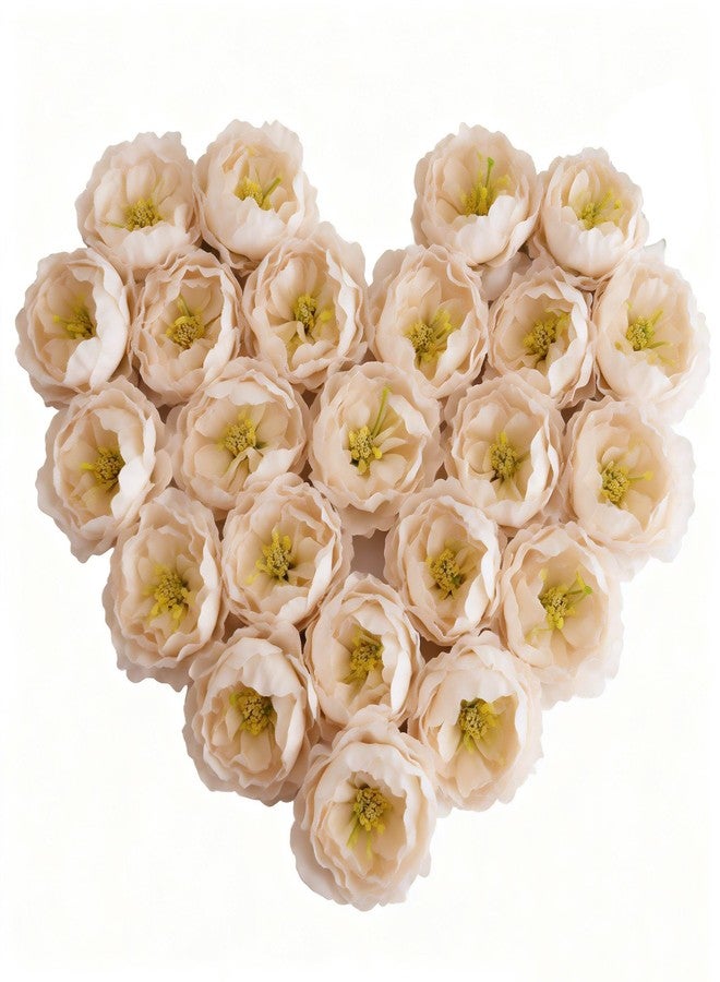 ATFL 24 Pcs Champagne Peonies Artificial Flowers Heads with Stems,4 inch Faux Peony Flowers Heads with Stems,Fake Silk Peonies Flower Heads in Bulk Wholesale for Wedding Home Decor - Image 1
