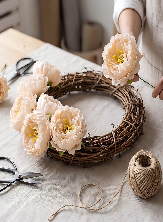 ATFL 24 Pcs Champagne Peonies Artificial Flowers Heads with Stems,4 inch Faux Peony Flowers Heads with Stems,Fake Silk Peonies Flower Heads in Bulk Wholesale for Wedding Home Decor - Image 3