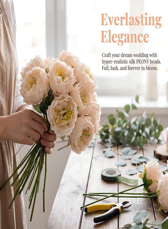 ATFL 24 Pcs Champagne Peonies Artificial Flowers Heads with Stems,4 inch Faux Peony Flowers Heads with Stems,Fake Silk Peonies Flower Heads in Bulk Wholesale for Wedding Home Decor - Image 4