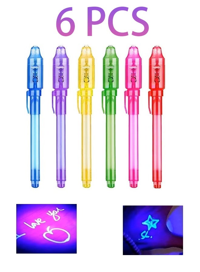 6 Pcs UV Light Luminous Invisible Ink Magic Pen, Environmentally Friendly and Non Toxic Ink UV Light Spy Pen, Fun Entertainment Secret Message Marker Ink Pen - Image 1