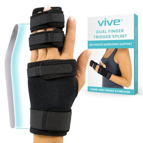 Vive Trigger Finger Splint - 2 Finger Brace for Middle, Index, Pinky, or Ring Fingers - Adjustable Hand and Wrist Support - Straightening Immobilizer for Broken Fingers, Arthritis, and Contractures - Image 1