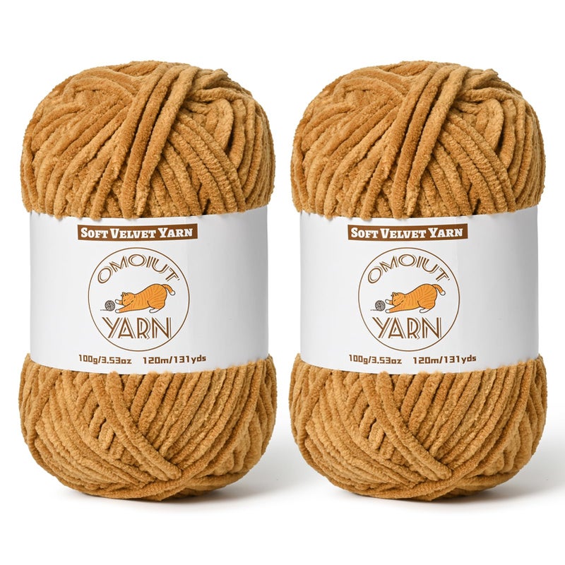 OMoiut 2 Pack Brown Fluffy Velvet Yarn for Crocheting, Chunky Chenille Baby Blanket Yarn for Crochet, Soft Fuzzy Puzzle Yarn for Knitting, (100g/3.53oz Each) Bulky Thick Amigurumi Crochet Yarns - Image 1