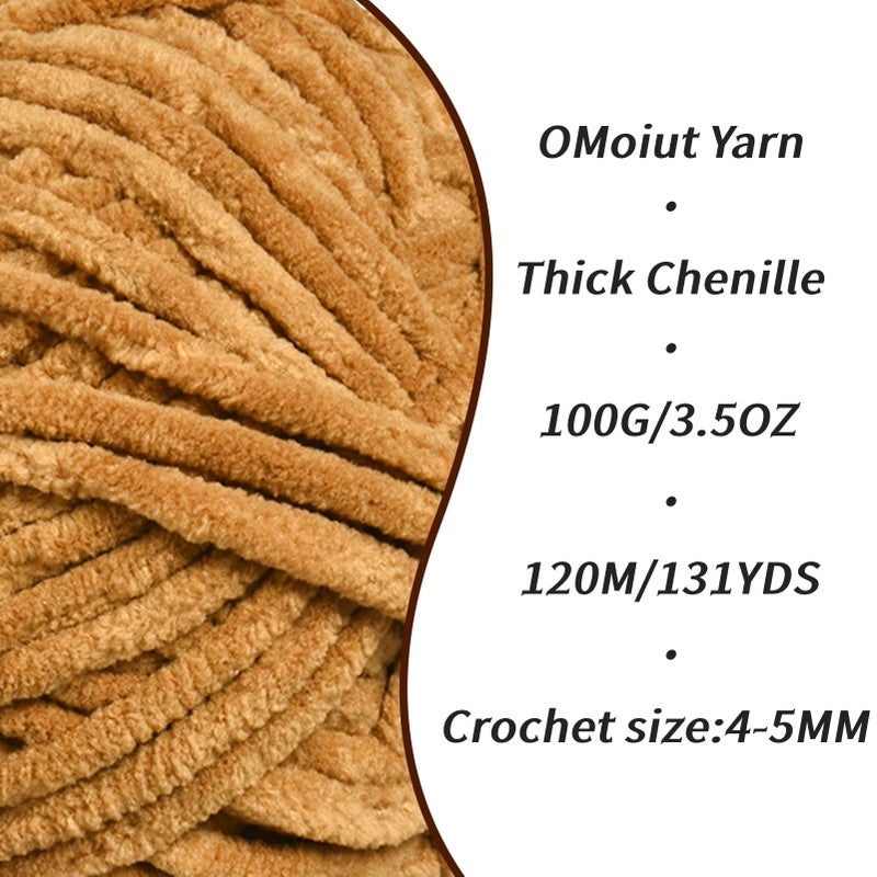 OMoiut 2 Pack Brown Fluffy Velvet Yarn for Crocheting, Chunky Chenille Baby Blanket Yarn for Crochet, Soft Fuzzy Puzzle Yarn for Knitting, (100g/3.53oz Each) Bulky Thick Amigurumi Crochet Yarns - Image 2