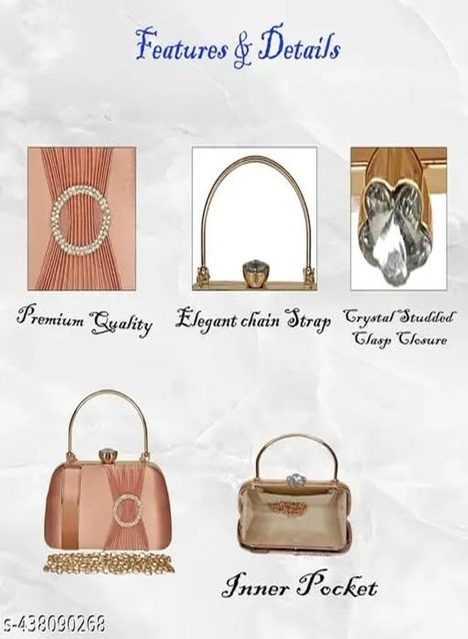 CLIX Women's Hand Crafted Bridal Clutch Handbag | Diamond Satin Clutch | Bridal clutch for women | Clutches Purse Diamond Frame Clutch Evening Handbag Bridal Clutch Bag Party Clutch Purse - Image 4