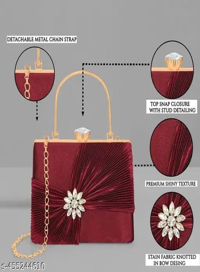 CLIX Women's Hand Crafted Bridal Clutch Handbag | Diamond Satin Clutch | Bridal clutch for women | Clutches Purse Diamond Frame Clutch Evening Handbag Bridal Clutch Bag Party Clutch Purse - Image 5