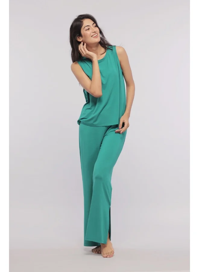 NeceSera Green Flared Lounge Set with Side Slits