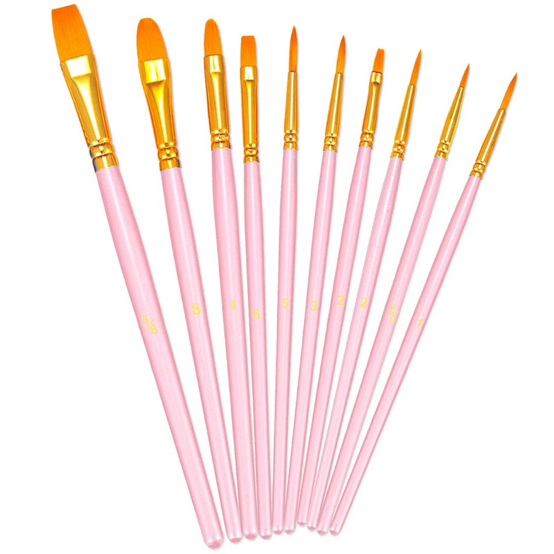 BOSOBO Paint Brushes Set 4 Pack 40 Pcs Round Pointed Tip Paintbrushes Nylon Hair Artist Acrylic Paint Brushes for Acrylic Oil Watercolor Face Nail Art Miniature Detailing Rock Painting Pink